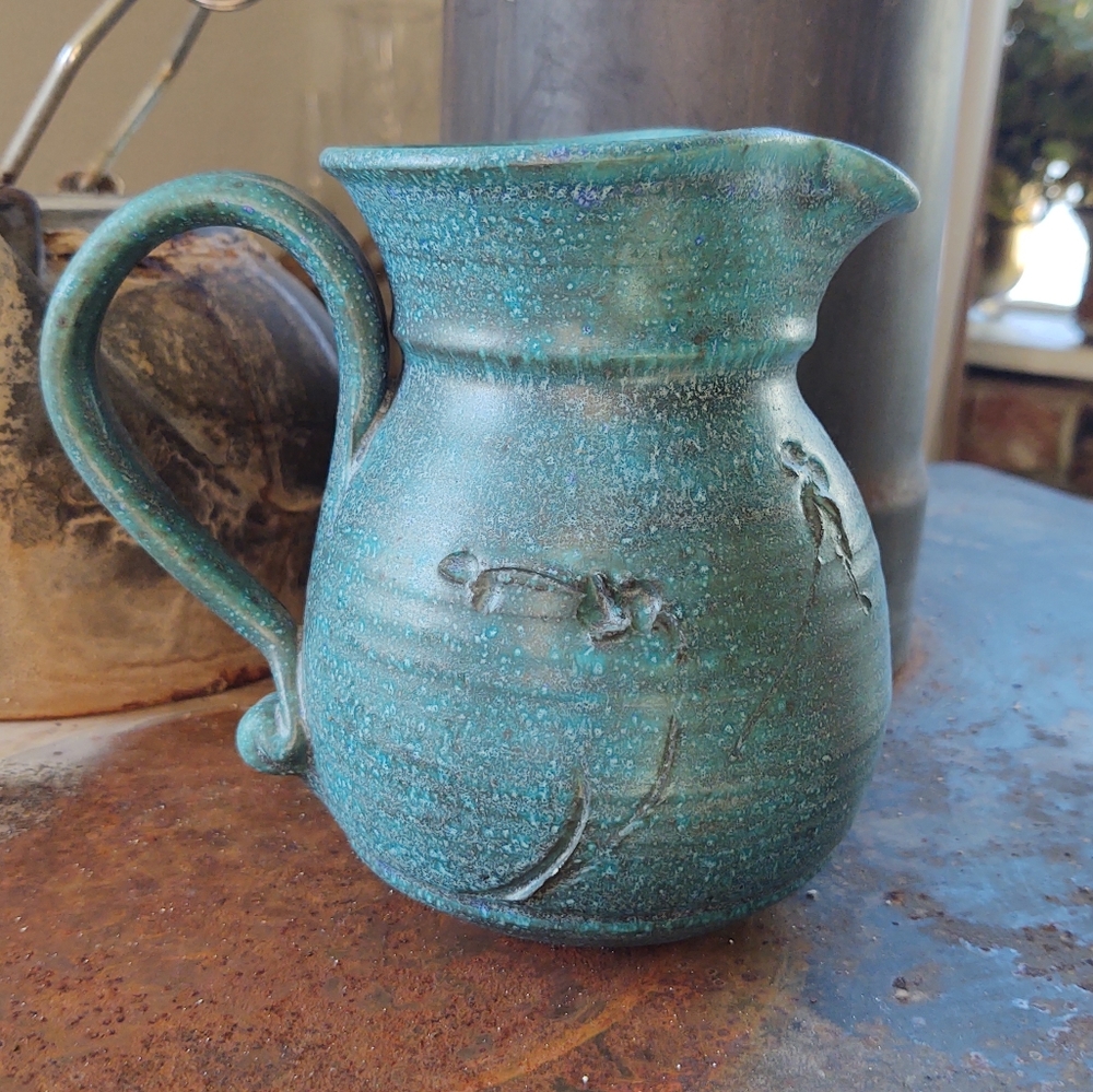 Pottery Pitcher Clay Ceramic  Water Coffee Glazed Blue Semi gloss finsh - Picture 4 of 7